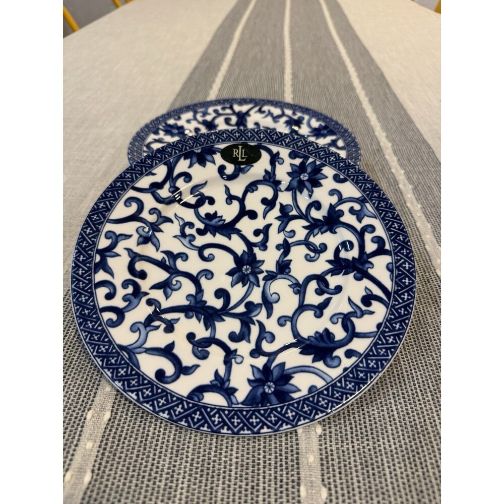 New Ralph Lauren Mandarin Blue Salad Plates Floral Lattice Retired Set Of 4
